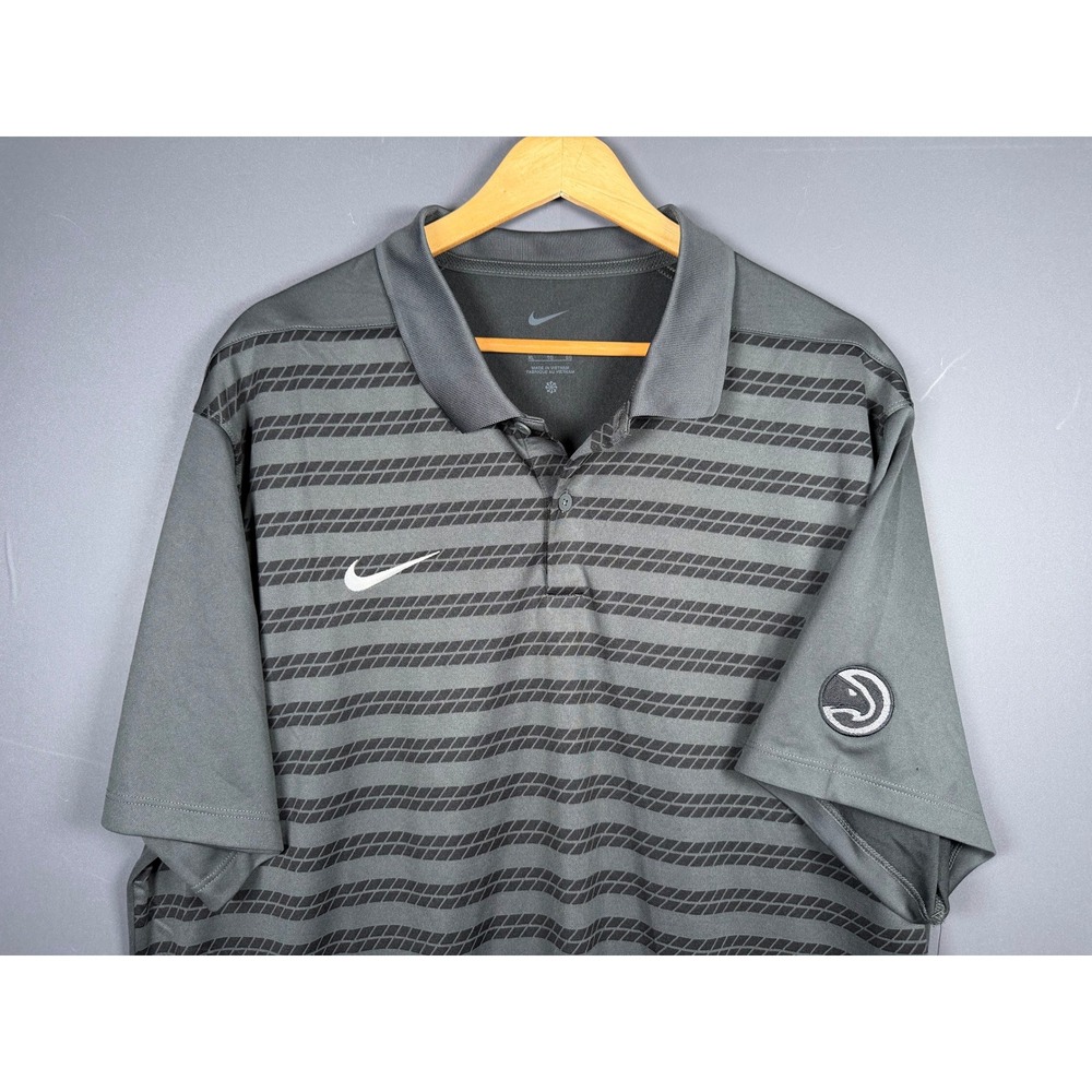 NWT Nike Mens XL Atlanta Hawks NBA Basketball Dri-FIT Polo Shirt Grey Striped